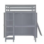 Lit mezzanine pleine grandeur avec armoire et bureau pour enfants, cadre de lit mezzanine haut en bois avec étagères de rangement