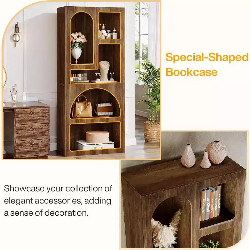 Lantine Modern 70.87 Bibliothèque géométrique, Étagère arquée avec 5 niveaux de rangement, Étagère de présentation artistique ouverte pour salon, chambre à coucher
