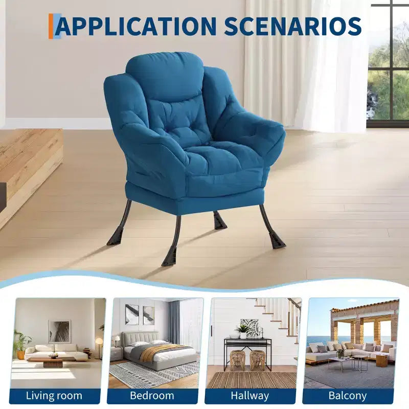 Fauteuil paresseux pour salon, grand fauteuil d'appoint moderne avec poche latérale, fauteuil de lecture confortable pour chambre à coucher, dortoir et bureau