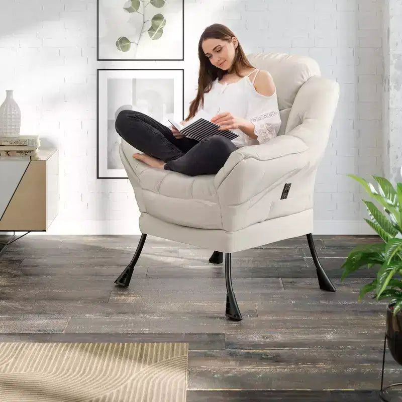 Fauteuil paresseux pour salon, grand fauteuil d'appoint moderne avec poche latérale, fauteuil de lecture confortable pour chambre à coucher, dortoir et bureau