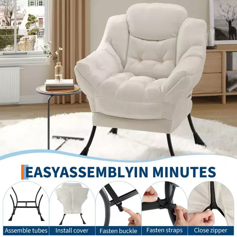 Fauteuil paresseux pour salon, grand fauteuil d'appoint moderne avec poche latérale, fauteuil de lecture confortable pour chambre à coucher, dortoir et bureau
