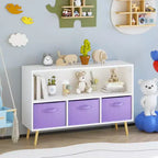 Kids bookcase with Collapsible Fabric Drawers, Children's Book Display, Toy Storage Cabinet Organizer, White/Purple