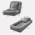 64.9 Grand pouf géant pour adultes et animaux domestiques avec 5 positions réglables, 2 coussins moelleux, chaise longue pouf en chenille