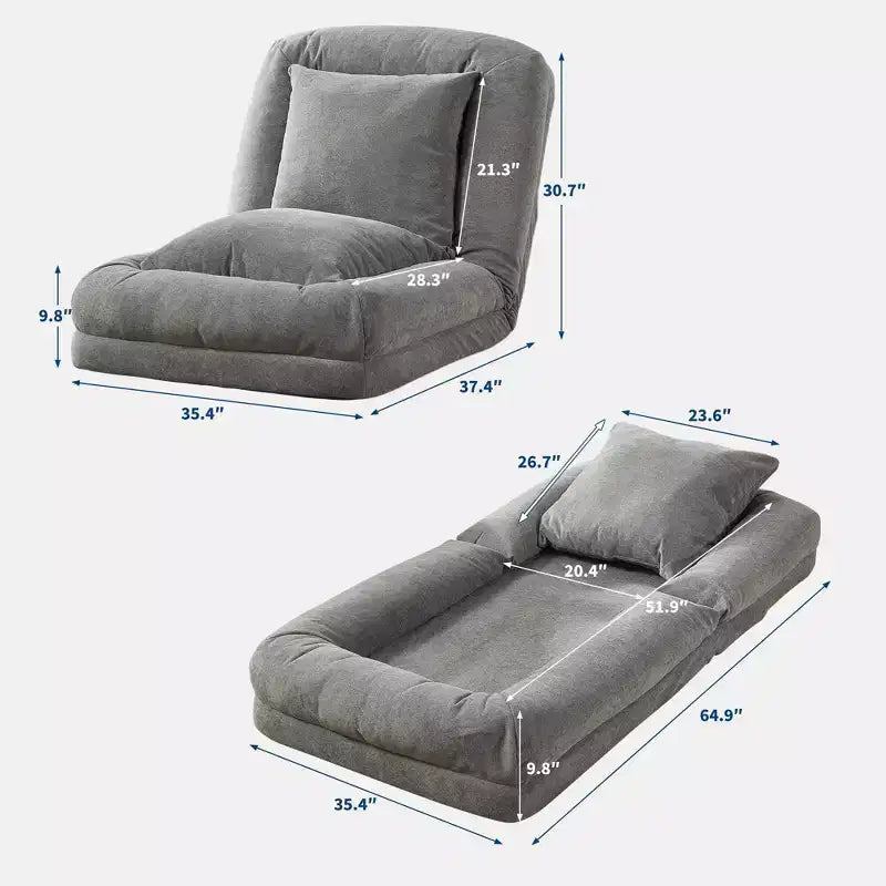 64.9 Grand pouf géant pour adultes et animaux domestiques avec 5 positions réglables, 2 coussins moelleux, chaise longue pouf en chenille