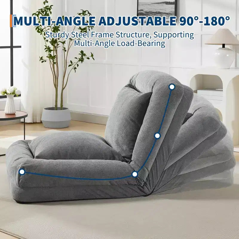 64.9 Grand pouf géant pour adultes et animaux domestiques avec 5 positions réglables, 2 coussins moelleux, chaise longue pouf en chenille