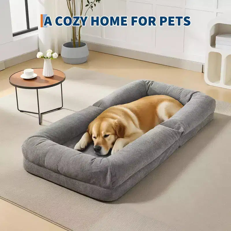 64.9 Grand pouf géant pour adultes et animaux domestiques avec 5 positions réglables, 2 coussins moelleux, chaise longue pouf en chenille
