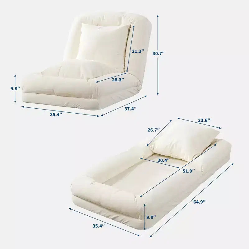 64.9 Grand pouf géant pour adultes et animaux domestiques avec 5 positions réglables, 2 coussins moelleux, chaise longue pouf en chenille