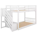 Lit superposé jumeau sur jumeau avec escalier et rangements pour adolescents, lits superposés bas en bois massif avec lattes de support en bois