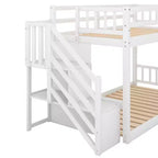 Lit superposé jumeau sur jumeau avec escalier et rangements pour adolescents, lits superposés bas en bois massif avec lattes de support en bois