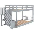 Lit superposé jumeau sur jumeau avec escalier et rangements pour adolescents, lits superposés bas en bois massif avec lattes de support en bois