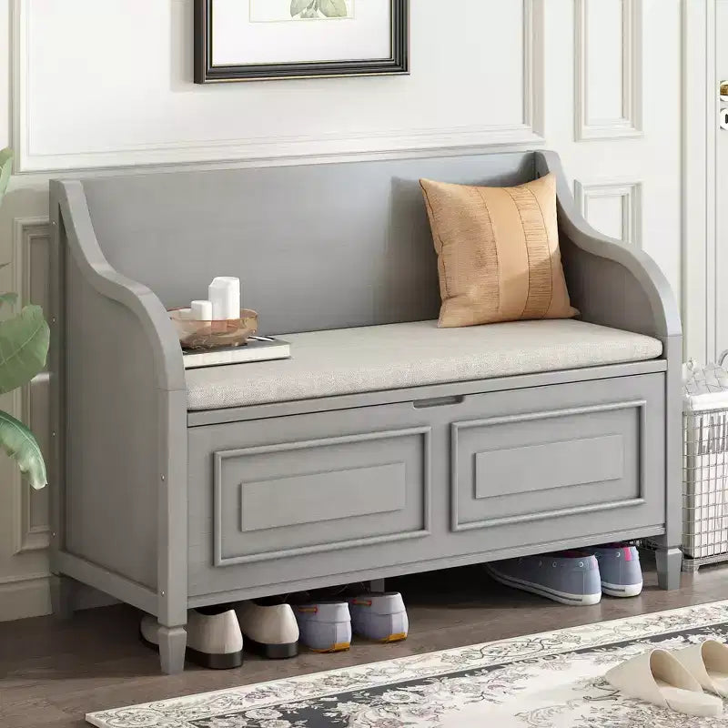 GDFStudio Fanny Banc de Rangement Multifonctionnel pour Entrée avec Siège Rembourré et Charnière de Sécurité