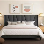 Platform Bed Frame with Geometric Wingback Headboard, Modern Upholstered Bed with Wooden Slats Support, No Box Spring Needed, Easy Assembly