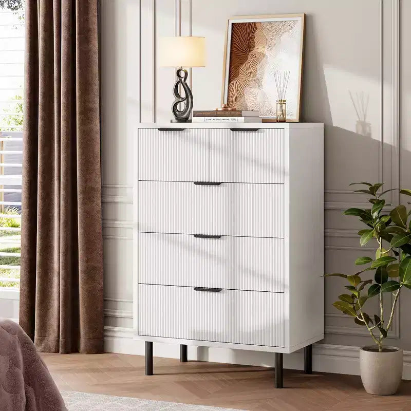 Commode à 5 tiroirs Fulvari pour chambre à coucher, commode en bois de 37 pouces avec poignée dorée, organisateur de rangement en bois, commode de placard