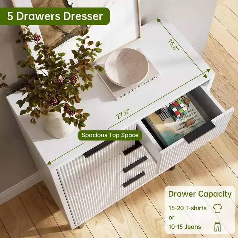 Commode à 5 tiroirs Fulvari pour chambre à coucher, commode en bois de 37 pouces avec poignée dorée, organisateur de rangement en bois, commode de placard