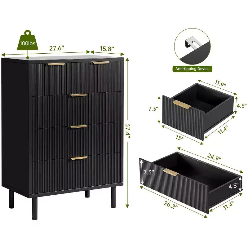 Commode à 5 tiroirs Fulvari pour chambre à coucher, commode en bois de 37 pouces avec poignée dorée, organisateur de rangement en bois, commode de placard