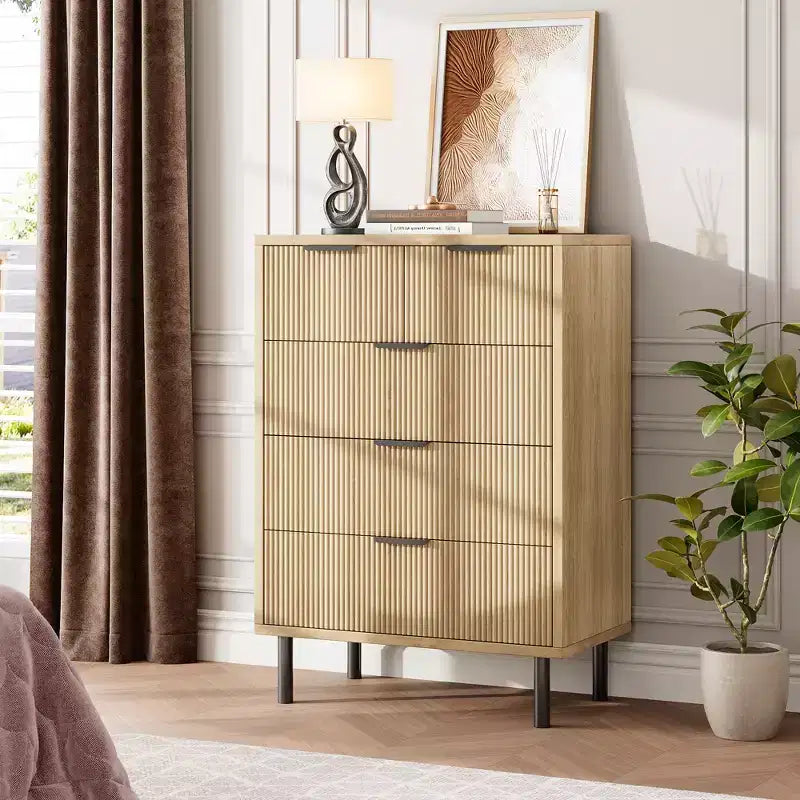Commode à 5 tiroirs Fulvari pour chambre à coucher, commode en bois de 37 pouces avec poignée dorée, organisateur de rangement en bois, commode de placard
