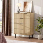 Commode à 5 tiroirs Fulvari pour chambre à coucher, commode en bois de 37 pouces avec poignée dorée, organisateur de rangement en bois, commode de placard