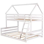 Lit superposé double sur plein en bois, Cadre de lit maison en bois massif avec échelle intégrée, Convertible en 2 lits, Lit superposé bas pour enfants et adolescents
