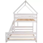 Lit superposé double sur plein en bois, Cadre de lit maison en bois massif avec échelle intégrée, Convertible en 2 lits, Lit superposé bas pour enfants et adolescents