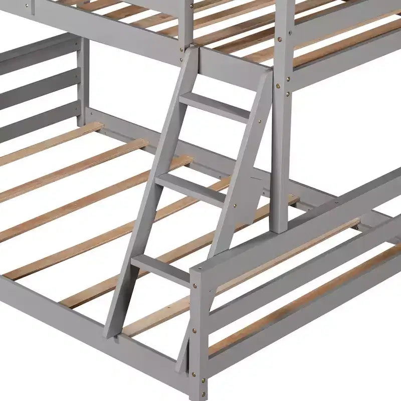 Lit superposé double sur plein en bois, Cadre de lit maison en bois massif avec échelle intégrée, Convertible en 2 lits, Lit superposé bas pour enfants et adolescents