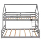 Lit superposé double sur plein en bois, Cadre de lit maison en bois massif avec échelle intégrée, Convertible en 2 lits, Lit superposé bas pour enfants et adolescents