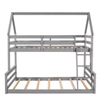 Lit superposé double sur plein en bois, Cadre de lit maison en bois massif avec échelle intégrée, Convertible en 2 lits, Lit superposé bas pour enfants et adolescents