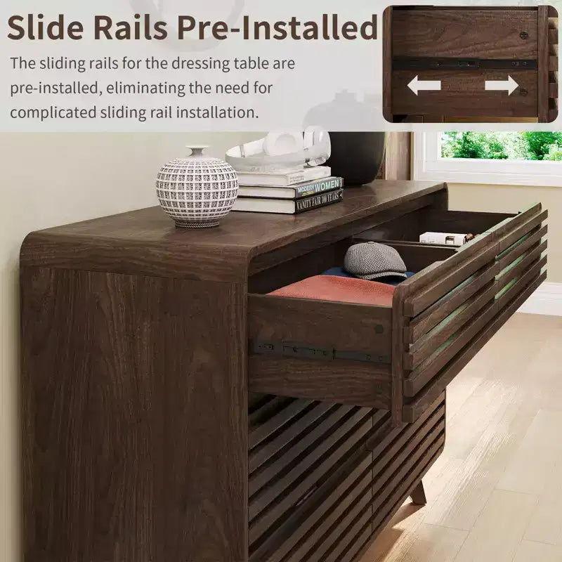 Commode en bois à 6 tiroirs pour chambre à coucher, meubles de rangement avec grille