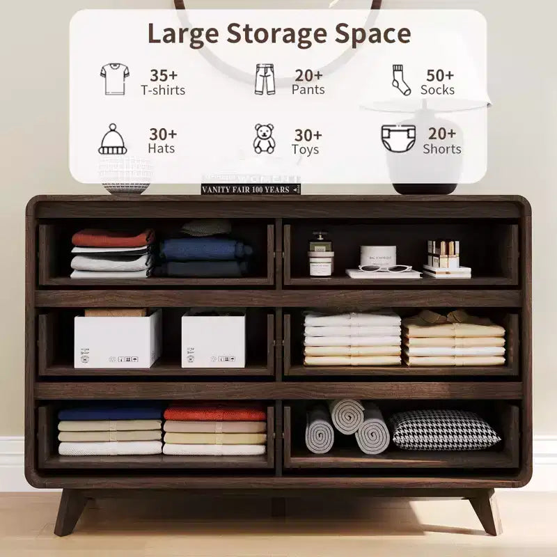 Commode en bois à 6 tiroirs pour chambre à coucher, meubles de rangement avec grille