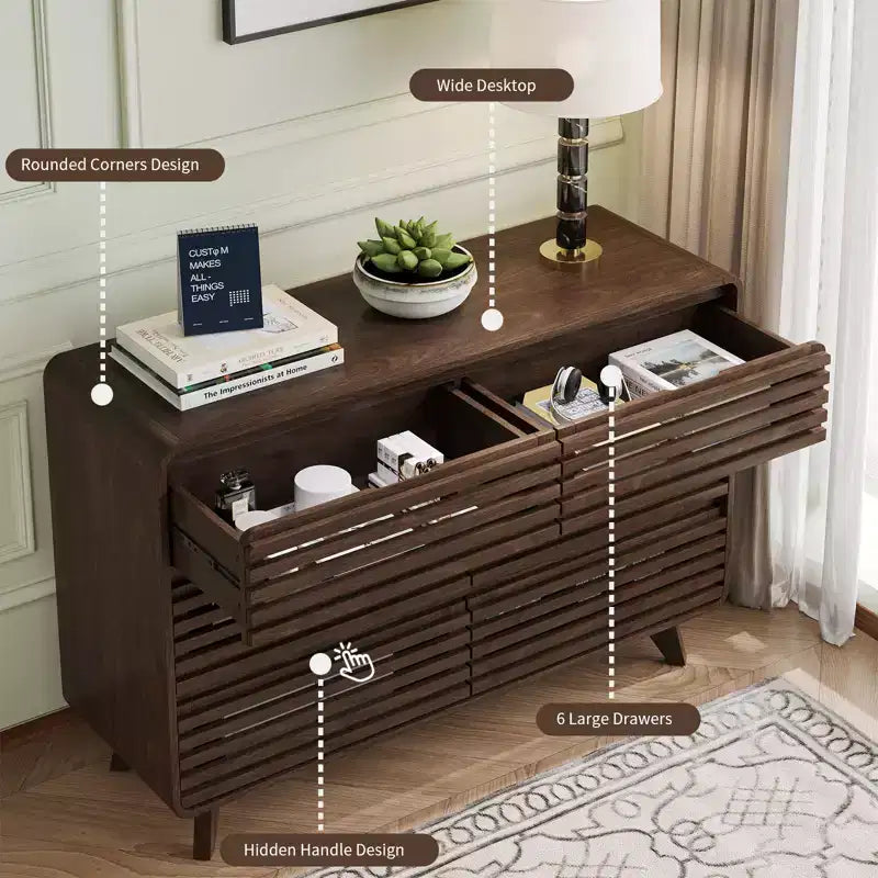 Commode en bois à 6 tiroirs pour chambre à coucher, meubles de rangement avec grille
