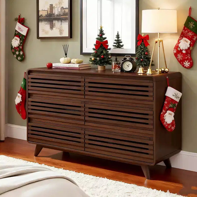 Commode en bois à 6 tiroirs pour chambre à coucher, meubles de rangement avec grille