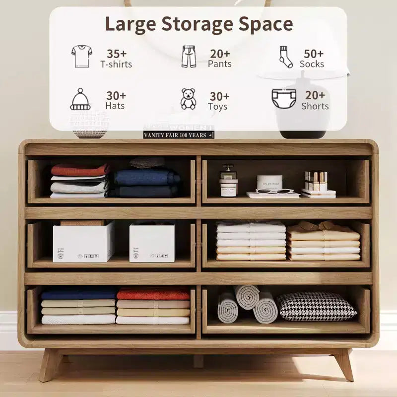Commode en bois à 6 tiroirs pour chambre à coucher, meubles de rangement avec grille