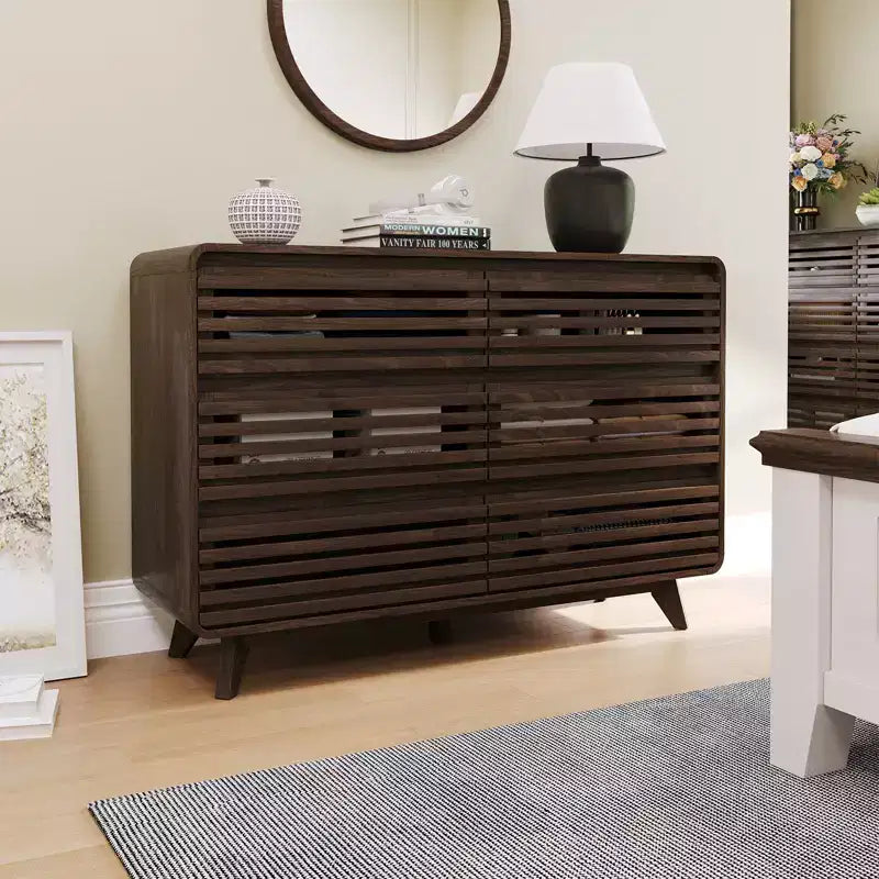 Commode en bois à 6 tiroirs pour chambre à coucher, meubles de rangement avec grille
