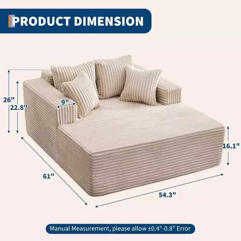 Chaise longue de 155 cm, canapé rembourré extra-large et surdimensionné avec oreillers, canapé de lecture fauteuils en fausse fourrure moelleuse Canapés nuage