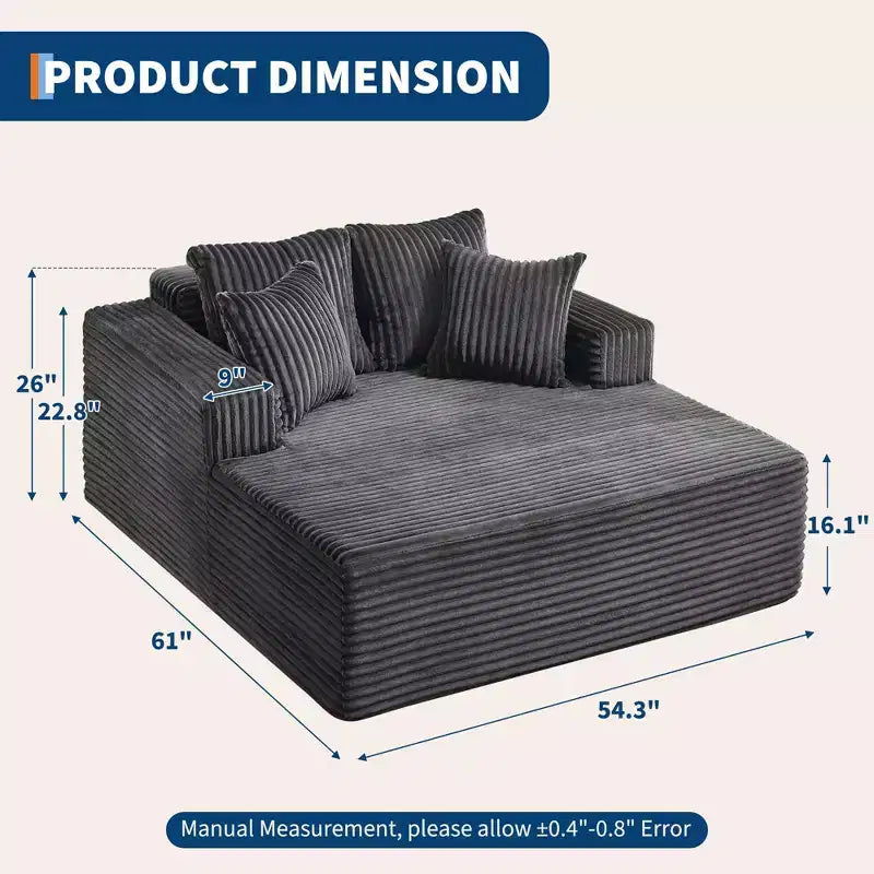 Chaise longue de 155 cm, canapé rembourré extra-large et surdimensionné avec oreillers, canapé de lecture fauteuils en fausse fourrure moelleuse Canapés nuage