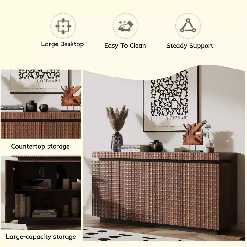 GDFStudio Orin 58.3 Buffet de Salle à Manger Moderne Texturé avec 4 Portes et 2 Étagères