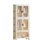 3 Tier Portable Kids Wardrobe Closet with Doors, Plastic Children's Clothing Storage Cabinet with Hanging Rod & 10 Hangers