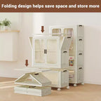 Armoire portable 3 niveaux pour enfants avec portes, meuble de rangement en plastique pour vêtements d'enfants avec tringle de suspension et 10 cintres