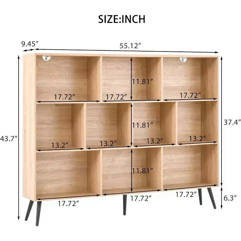 COZONY Étagère 10 cubes à 3 niveaux avec 5 pieds en fer, étagère de rangement ouverte autoportante en bois pour la maison, le bureau, le salon, la chambre