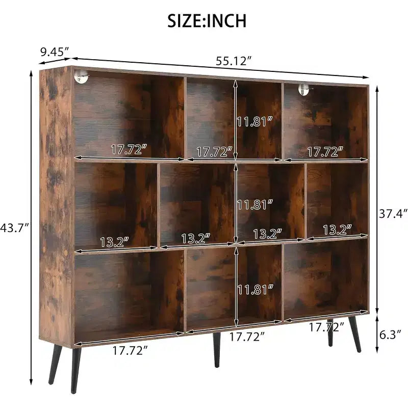 COZONY Étagère 10 cubes à 3 niveaux avec 5 pieds en fer, étagère de rangement ouverte autoportante en bois pour la maison, le bureau, le salon, la chambre