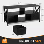 Meuble TV COZONY pour téléviseur 50 pouces, centre de divertissement avec tiroirs en tissu et étagères ouvertes, unité de rangement pour salon, chambre, entrée
