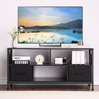 Meuble TV COZONY pour téléviseur 50 pouces, centre de divertissement avec tiroirs en tissu et étagères ouvertes, unité de rangement pour salon, chambre, entrée