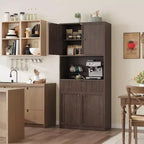 Meuble de rangement haut de cuisine de 178 cm, meuble de rangement en bois cannelé avec étagères réglables, meuble de rangement de salle de bain autoportant