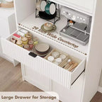 Meuble de rangement haut de cuisine de 178 cm, meuble de rangement en bois cannelé avec étagères réglables, meuble de rangement de salle de bain autoportant