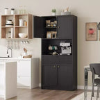 Meuble de rangement haut de cuisine de 178 cm, meuble de rangement en bois cannelé avec étagères réglables, meuble de rangement de salle de bain autoportant