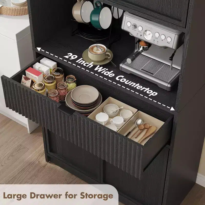 Meuble de rangement haut de cuisine de 178 cm, meuble de rangement en bois cannelé avec étagères réglables, meuble de rangement de salle de bain autoportant