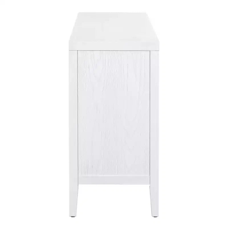 Enfilade rétro Hostack avec motif rainuré circulaire, poignée de porte ronde en métal pour entrée, salle à manger et salon, blanche