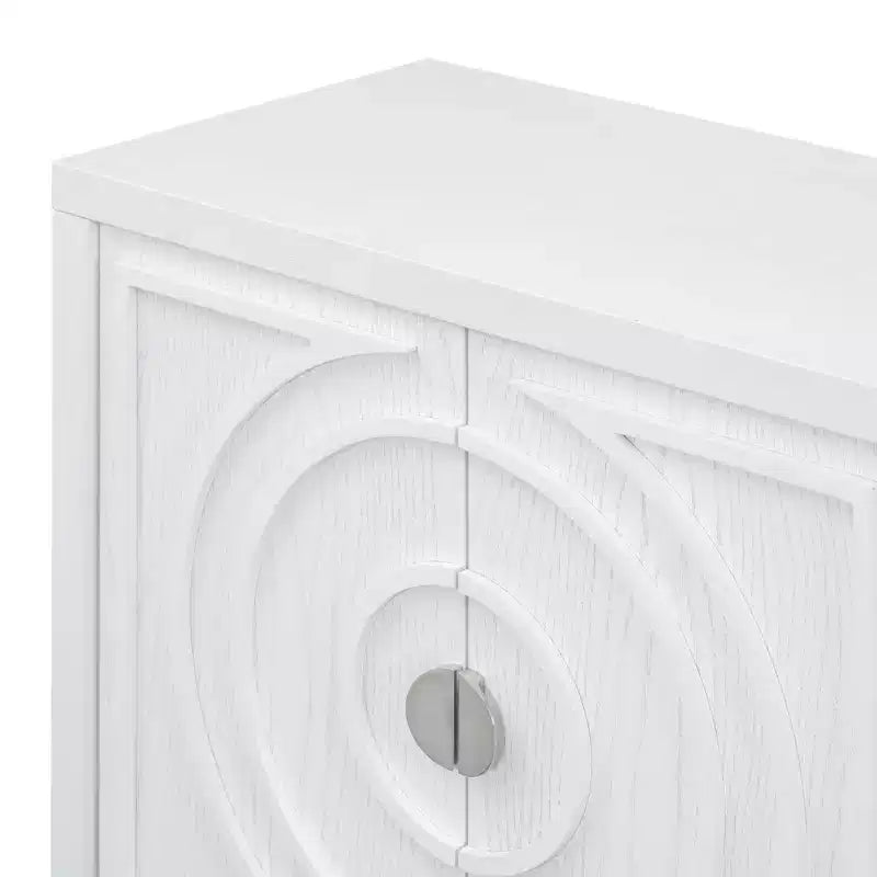 Enfilade rétro Hostack avec motif rainuré circulaire, poignée de porte ronde en métal pour entrée, salle à manger et salon, blanche