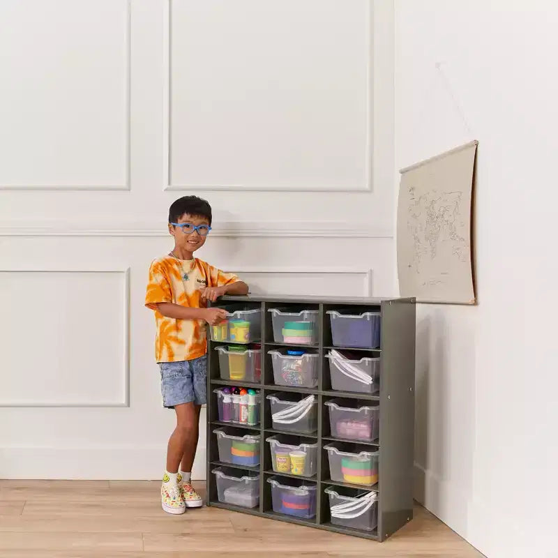 Meuble de rangement 15 casiers ECR4Kids Streamline avec 15 bacs à façade ouverte, 5x3, mobilier pour enfants