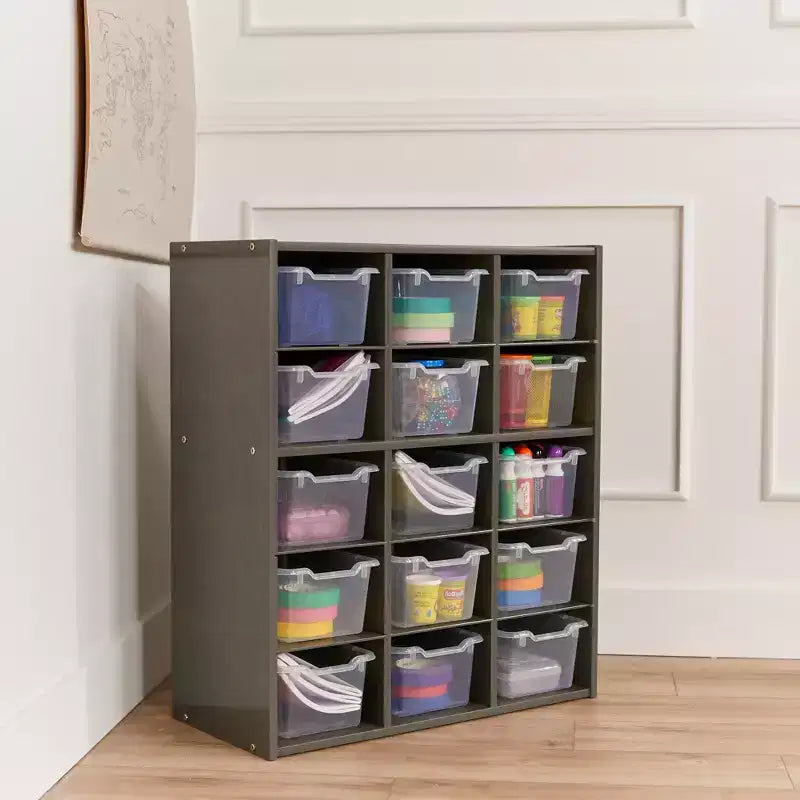Meuble de rangement 15 casiers ECR4Kids Streamline avec 15 bacs à façade ouverte, 5x3, mobilier pour enfants