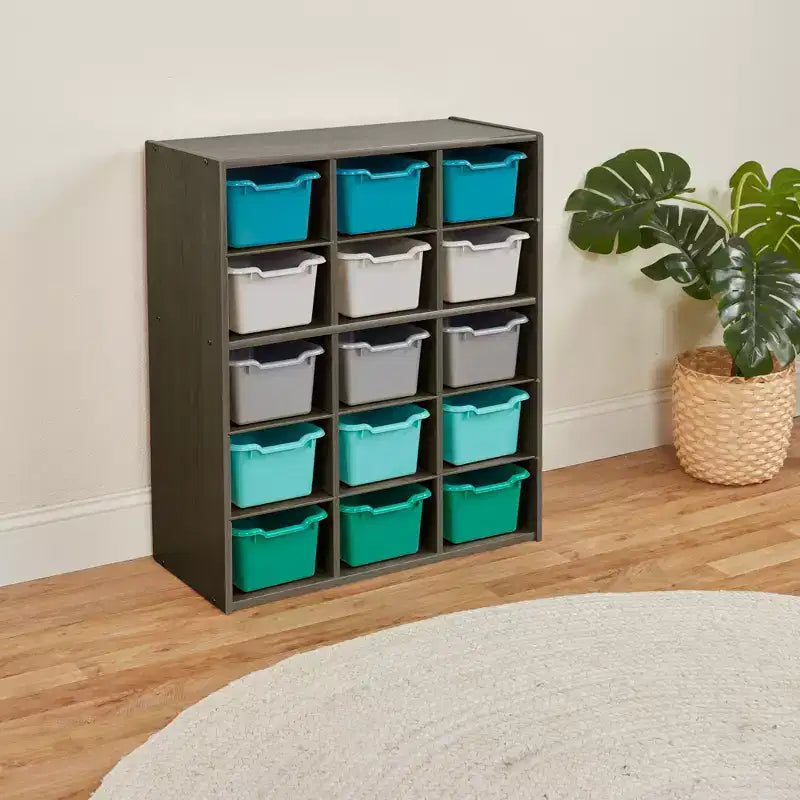 Meuble de rangement 15 casiers ECR4Kids Streamline avec 15 bacs à façade ouverte, 5x3, mobilier pour enfants